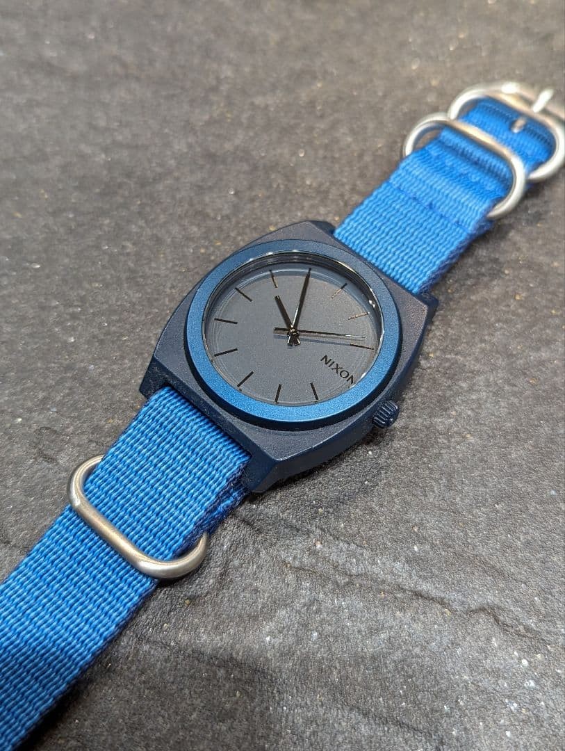Battery replaced. NIXON Time Teller wristwatch with nylon strap, navy.