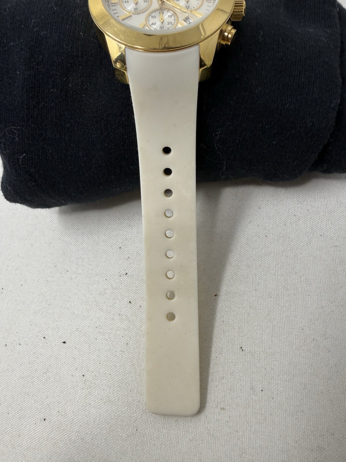 Lucien Piccard LP Chronograph Watch White Dial Silicone Strap Runs New Battery