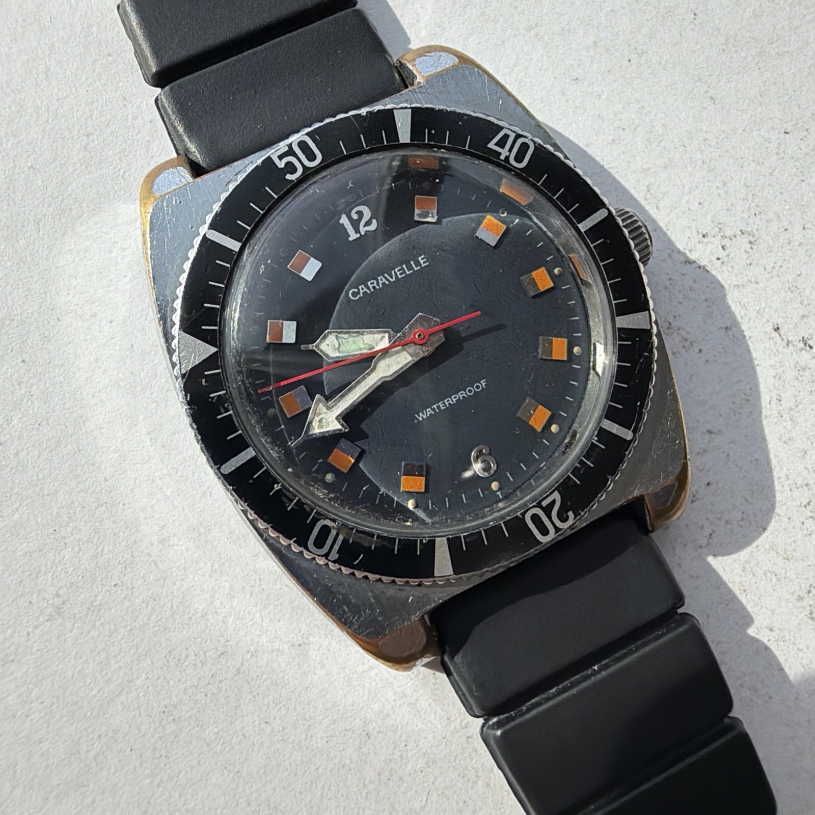 AS53 CARAVELLE VINTAGE DIVER Black Bezel Orange-Black Dial WATERPROOF Running**