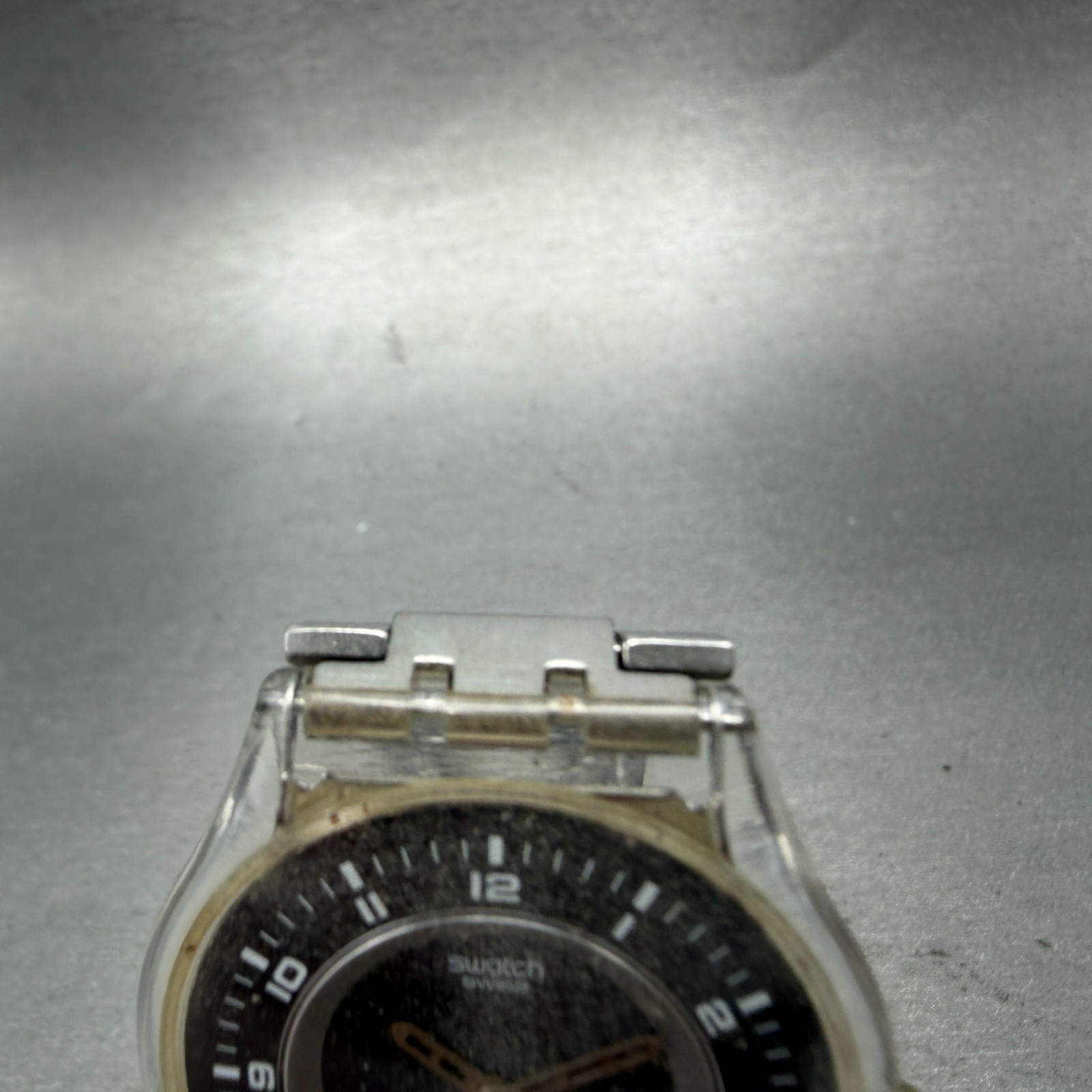 Swatch Skin Simple Like Watch Men 34mm Gray Dial Clear Case Round New Battery A
