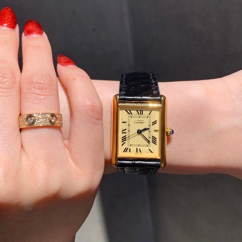 CARTIER Must Tank XL Date 3-Hand Beige Roman Dial Gold mens Watches Watch