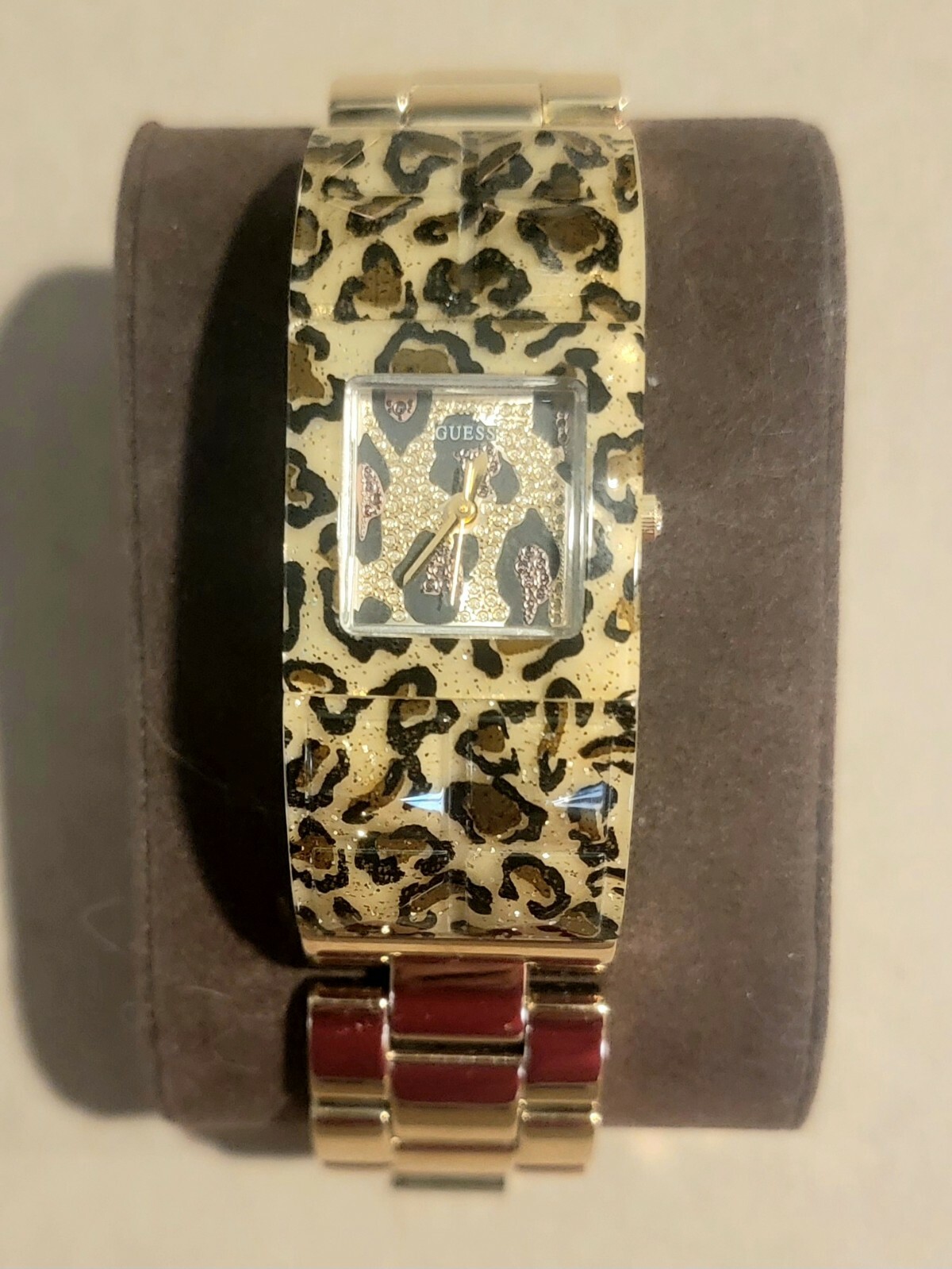 GUESS Watch Gold-Tone and Animal Print Polycarbonate Bracelet 24mm U0052L2