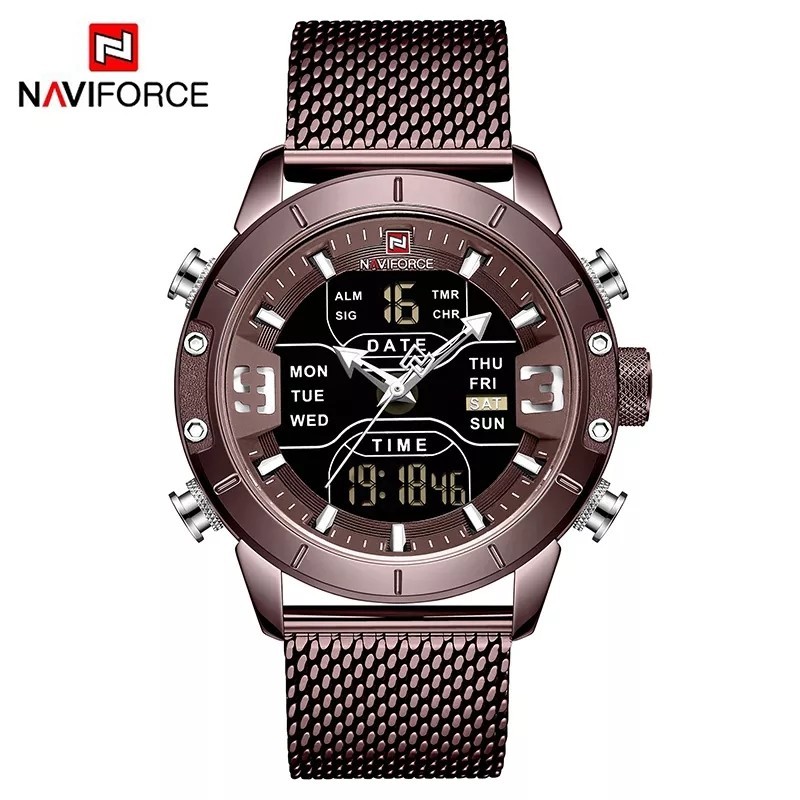 Naviforce Dual Display Chronograph Watch in Stainless Steel For Men
