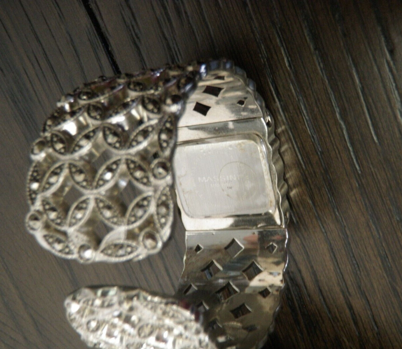 Massini Women’s Vintage Watch Silver-Tone Tiny Stones Embossed Bracelet
