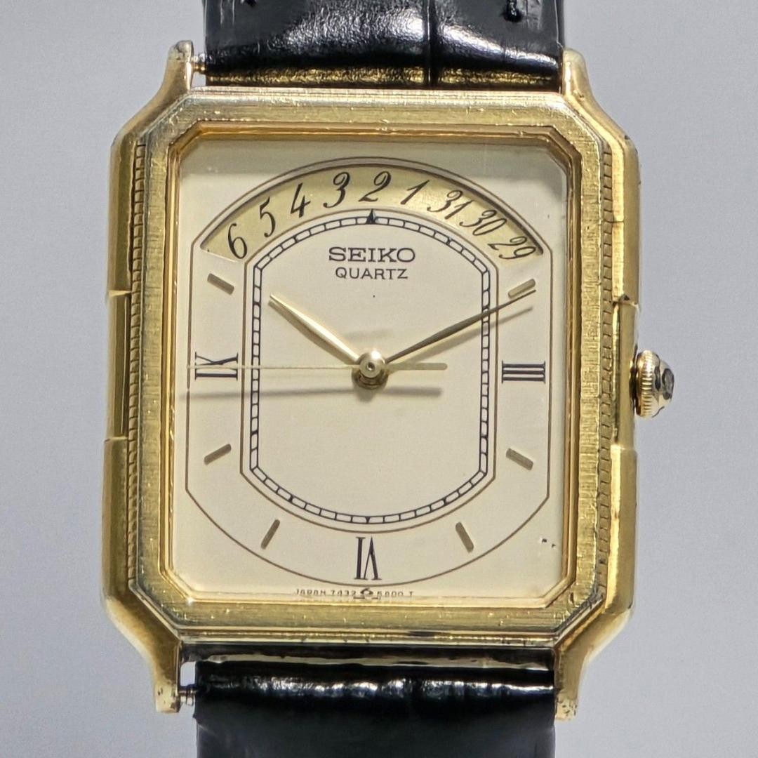 Seiko Arc Date 7432-5A00 Quartz Gold Dial 27.2mm Wrist 19cm Used