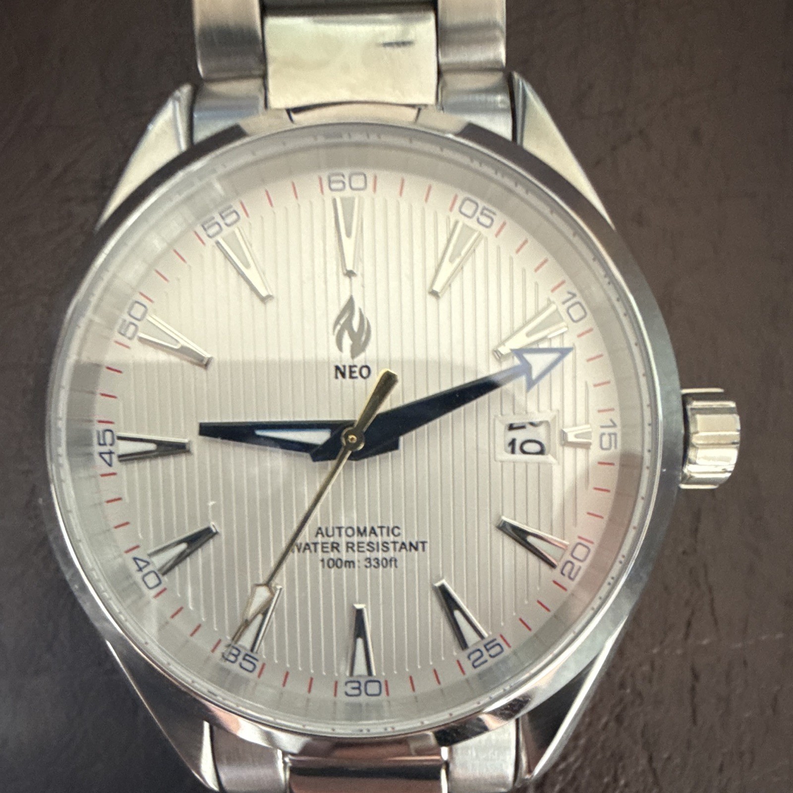 NEO Men’s Automatic Watch Silver Stainless Bracelet White Dial Date NH35