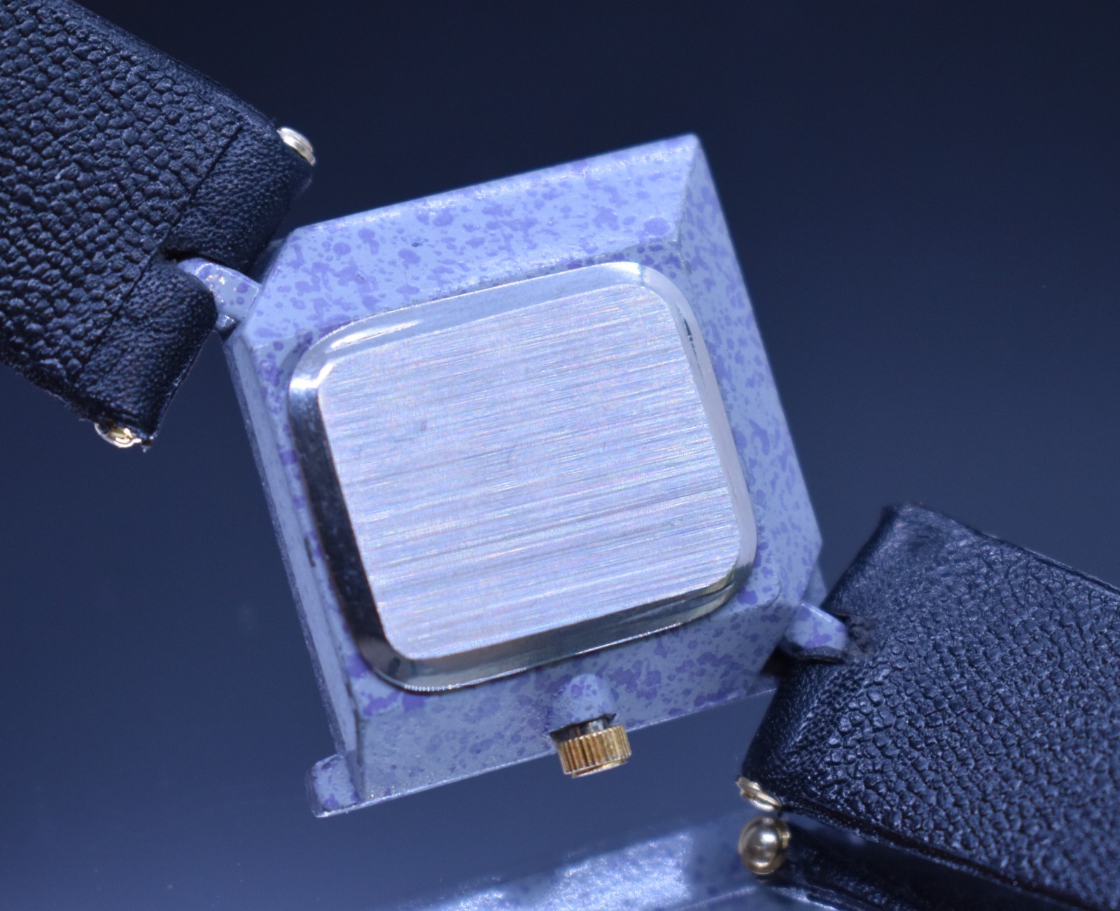 Vtg 1980s Asymmetrical Fashion Watch Geometric Purple Gold Statement NEW BATTERY
