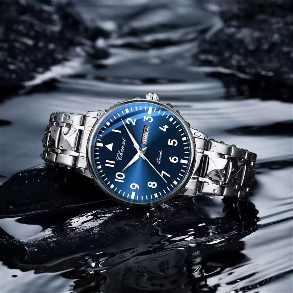 CHENXI Men Quartz Watch Calendar Week Display Wristwatch Male Steel White Watch