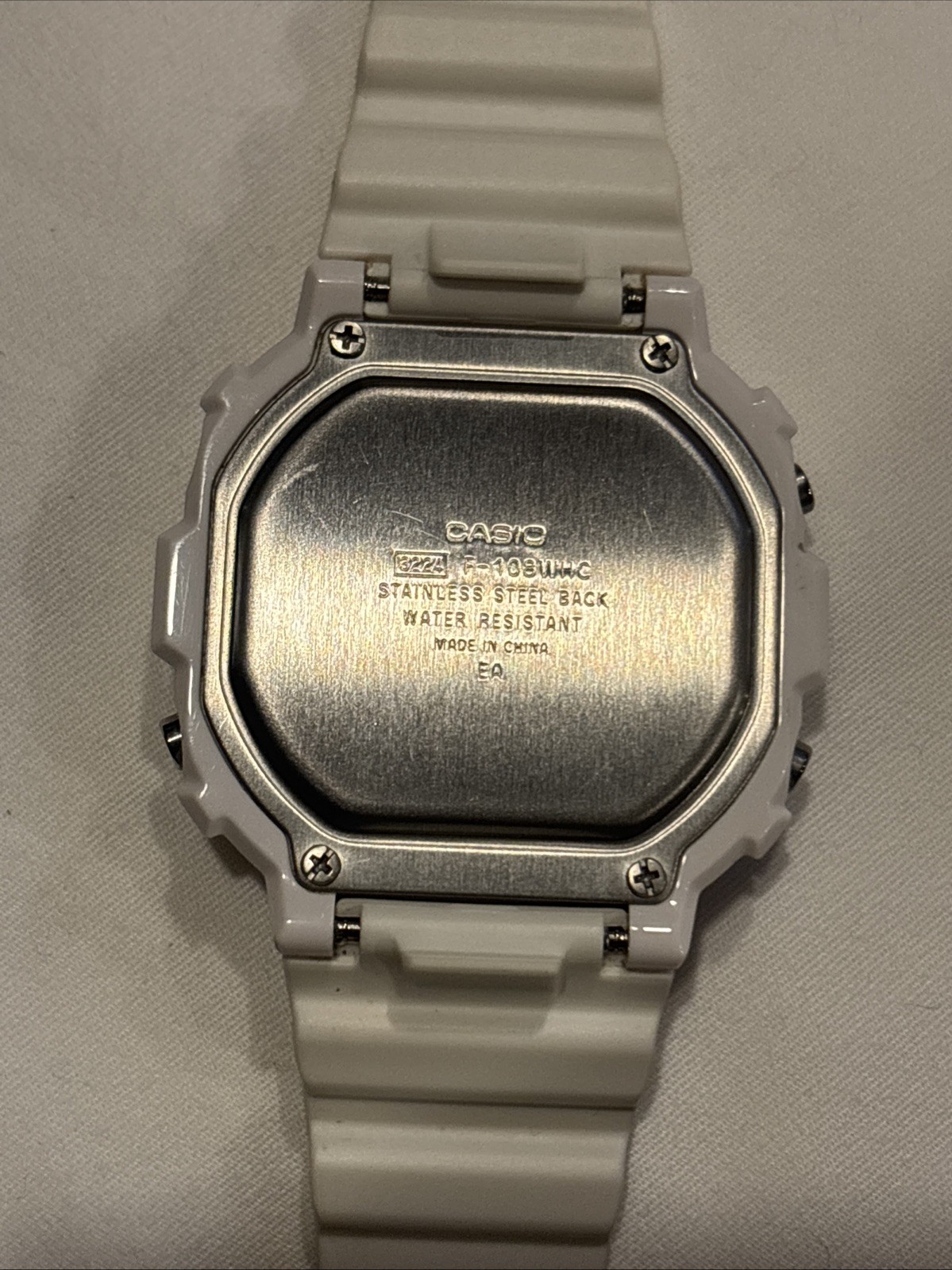Casio Illuminator F-108WHC Watch Men 43mm White Alarm Chrono Digital. Works.