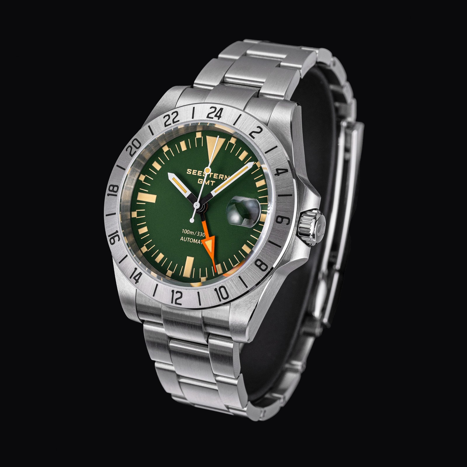 SEESTERN GMT, The Vintage Explorer, Green, NH34, Sapphire, Lume, 100m Diver,BNIB