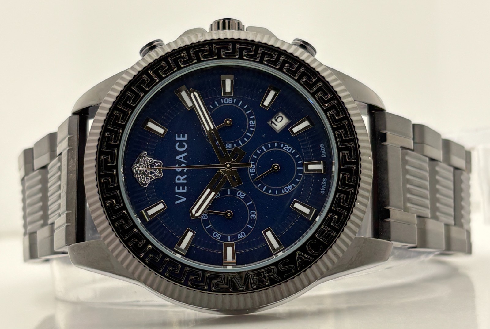 Refurbished Versace Greca Action Chrono Quartz Blue Dial Sub-Sec/Date Wristwatch
