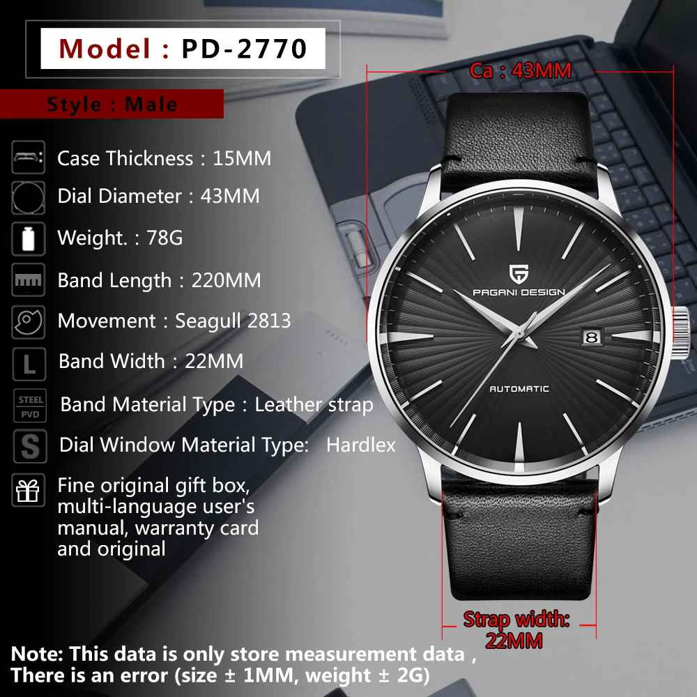 PAGANI DESIGN Men’s Automatic Mechanical Watch Gold Leather Waterproof