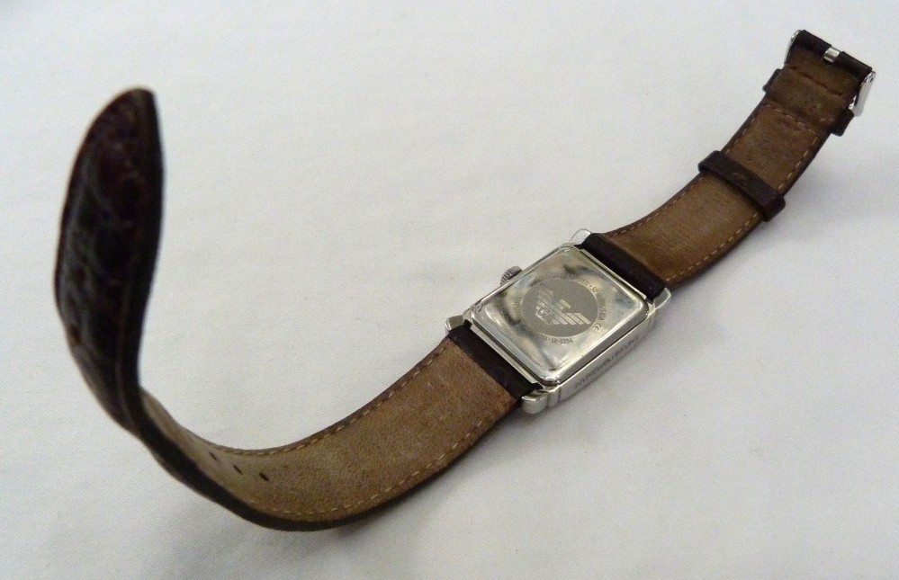 EMPORIO ARMANI AR0204 TANK BROWN LEATHER ADJUSTABLE BAND WRIST WATCH