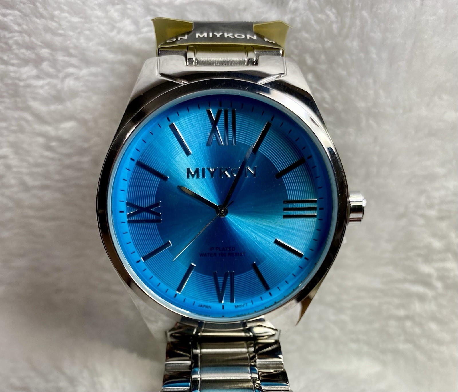 Men’s Miykon Silver-Tone Quartz Watch with Turquoise Blue Sunray Dial, New