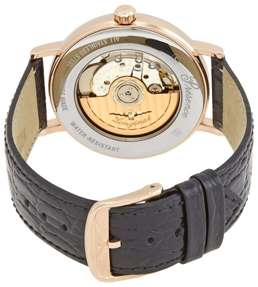 Longines Presence Automatic Rose Gold PVD Leather Date Mens Watch L4.922.1.11.2
