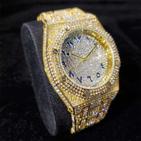 Arabic Hip Hop Luxury Ice out Men’s Watch Iced Bling Gold Cz Diamond Waterproof
