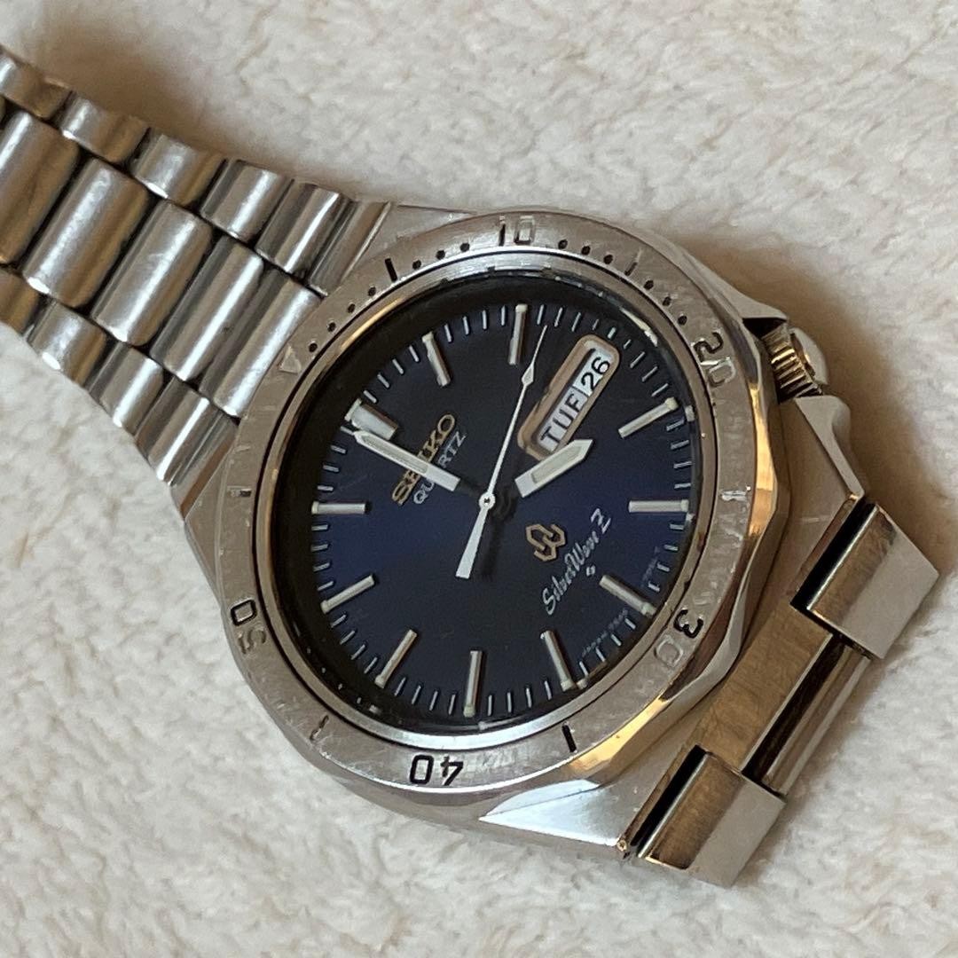SEIKO Silver Wave Z Diver Style Quartz Watch Blue Dial 1970th Used Japan