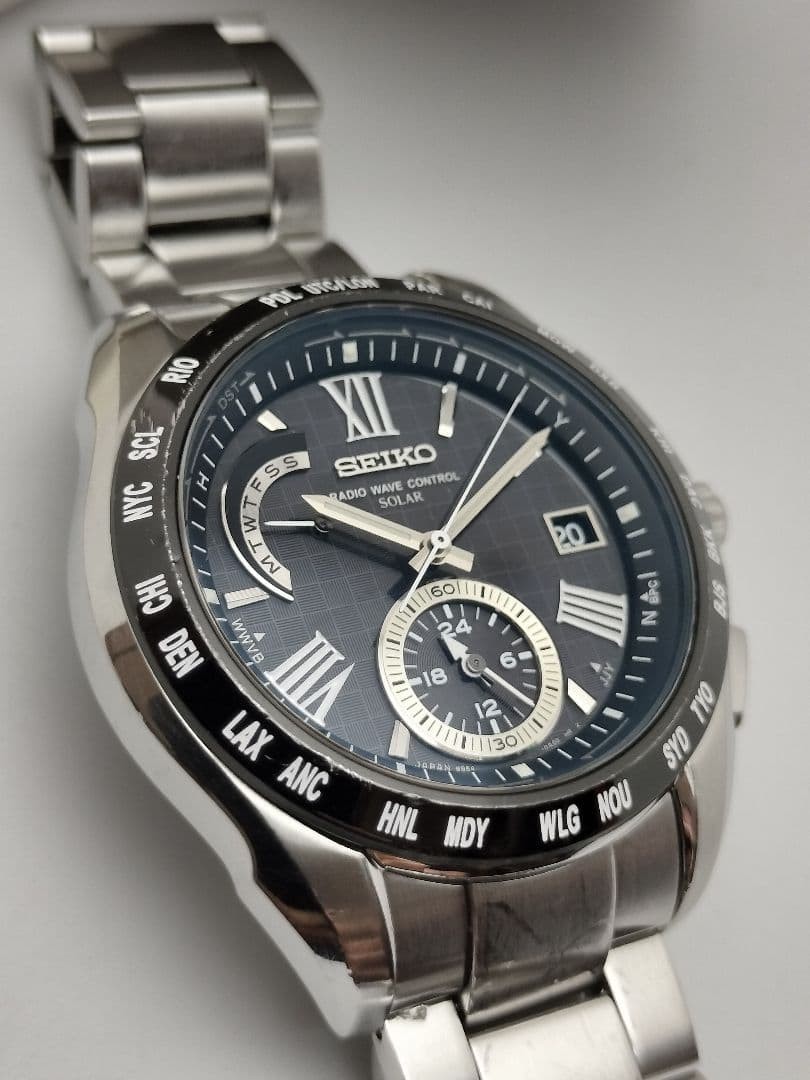 Seiko Brightz Solar World Time 8B54-0AE0 wrist 19.3cm/7.6in with Box
