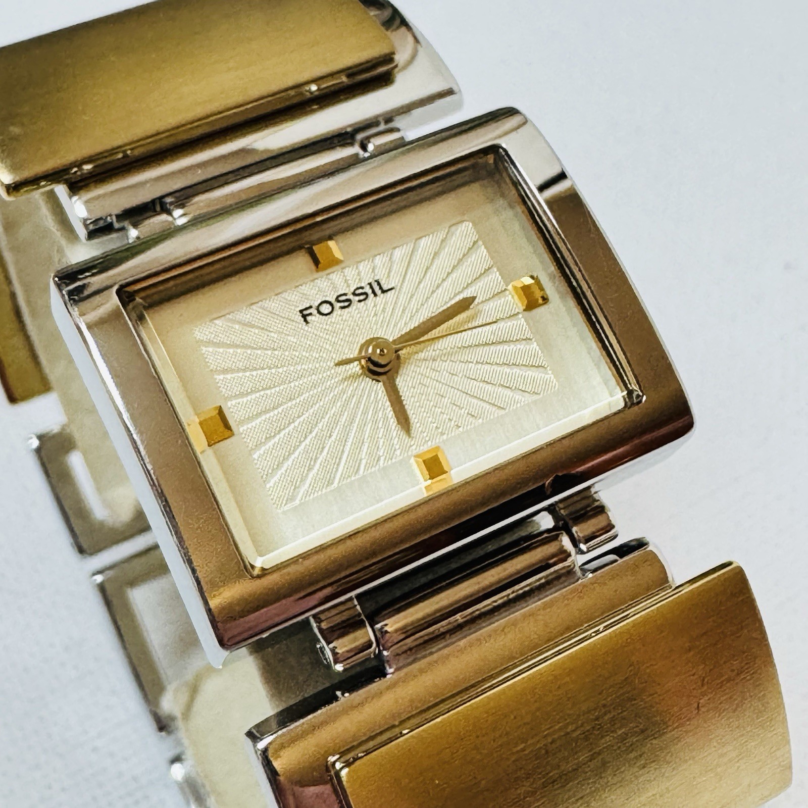 Fossil F2 Women’s Two Tone Asymmetrical Bracelet Watch Silver Gold ES-1866