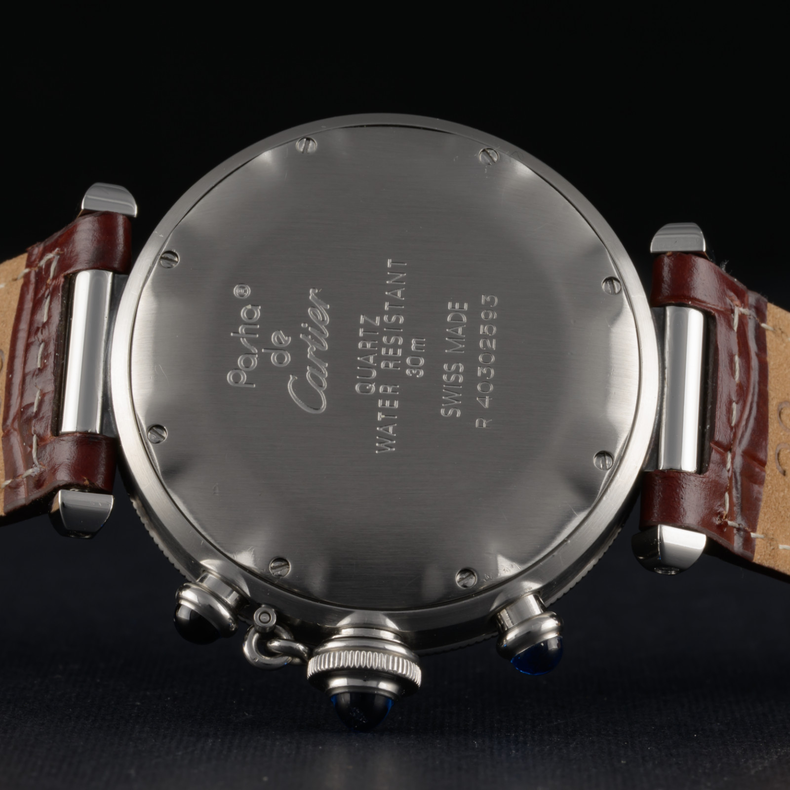 Serviced Cartier Pasha Chronograph 4030 Brown Dial 38mm Quartz Watch + Box