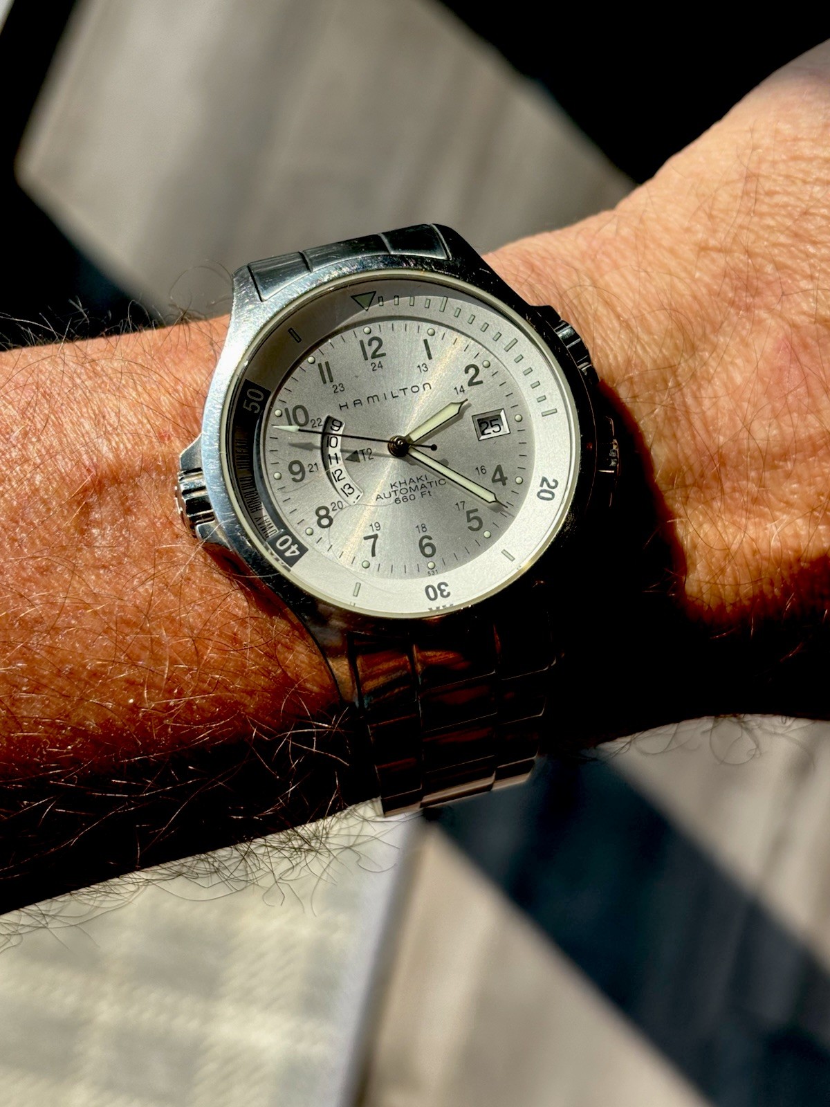 Hamilton Khaki GMT World Time H776250 Automatic Silver Dial SS Bracelet Rare