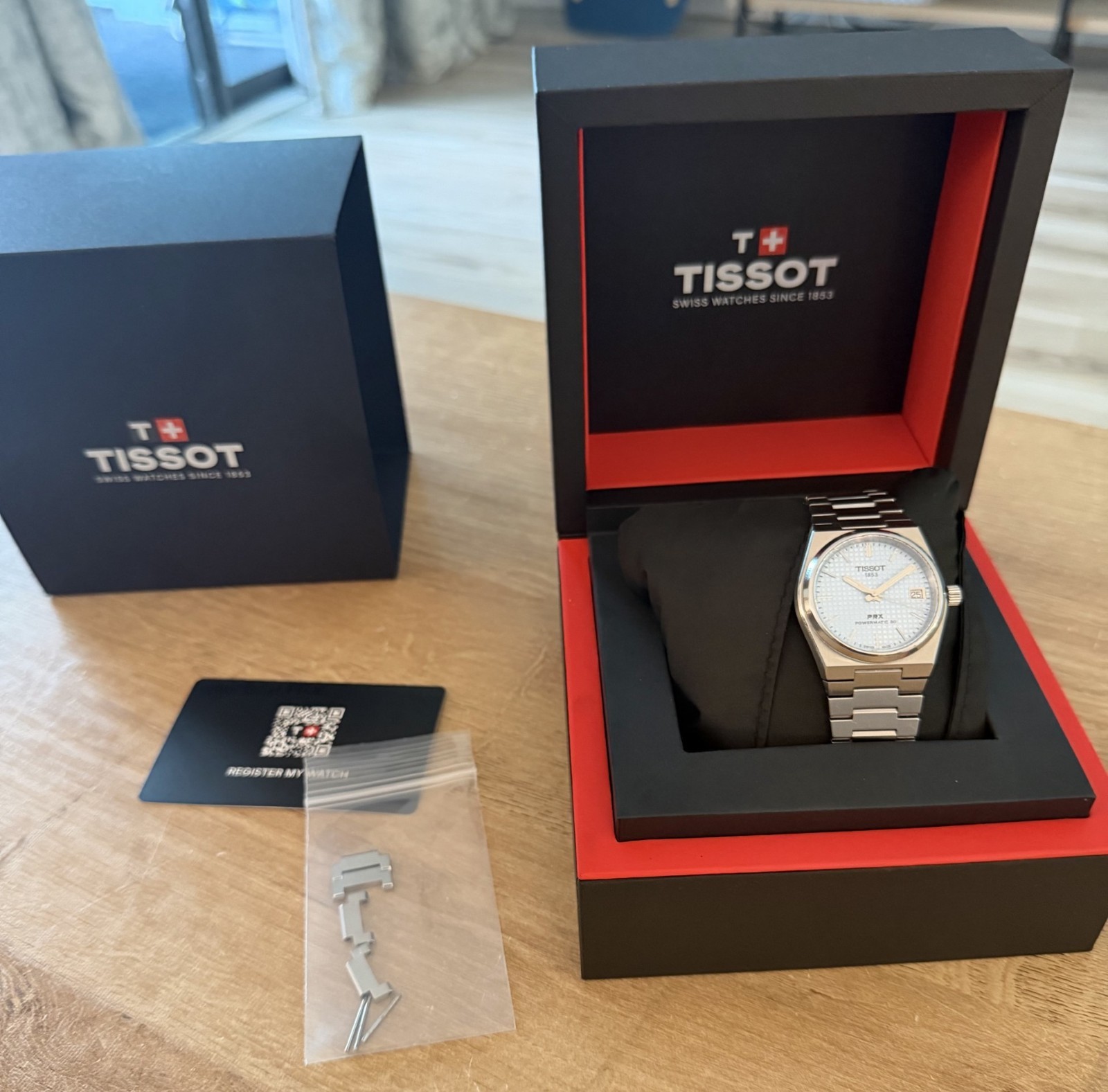 Tissot PRX Powermatic 80 35mm Ice Blue Automatic Waffle Dial Full Set