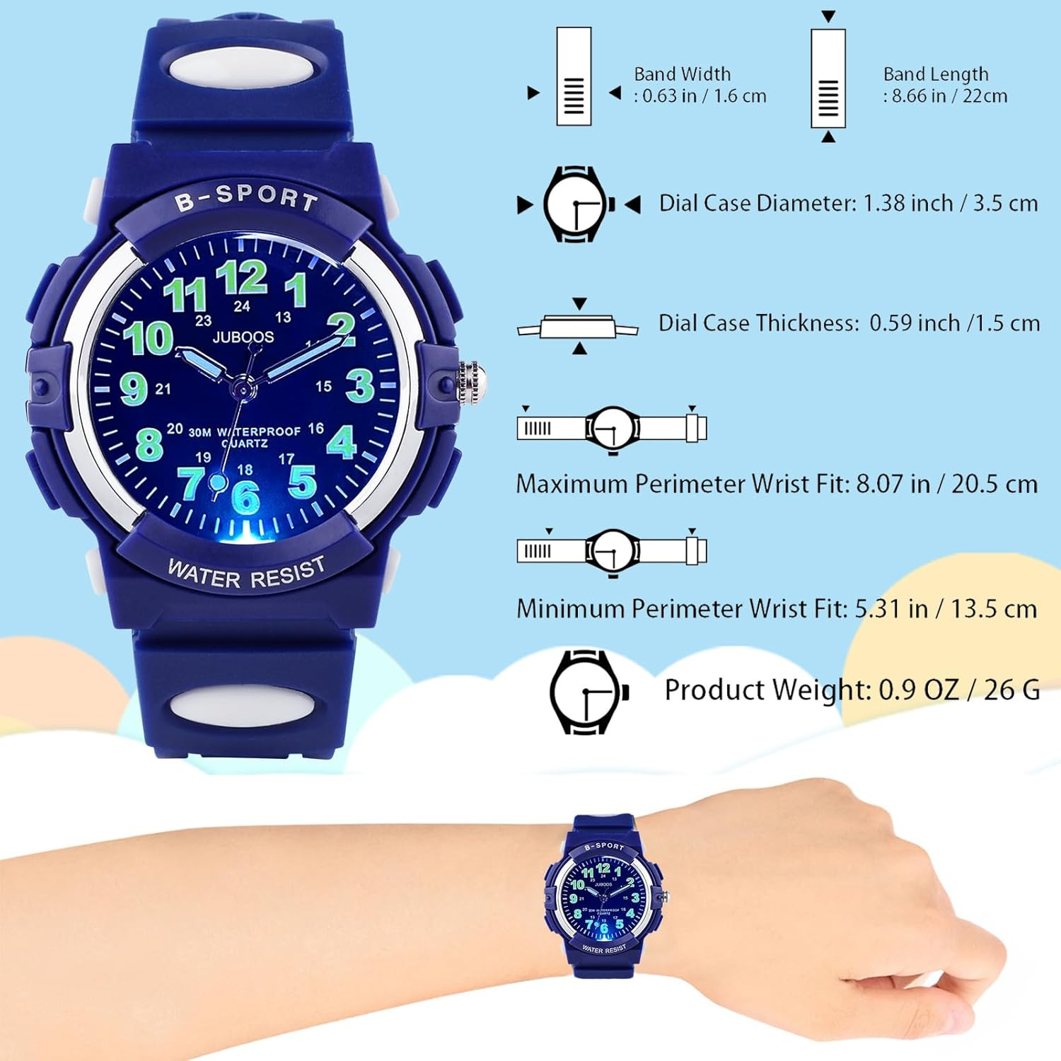 Kids Analog Watch 7 Color Night Lights Waterproof Soft Strap Age 5-18