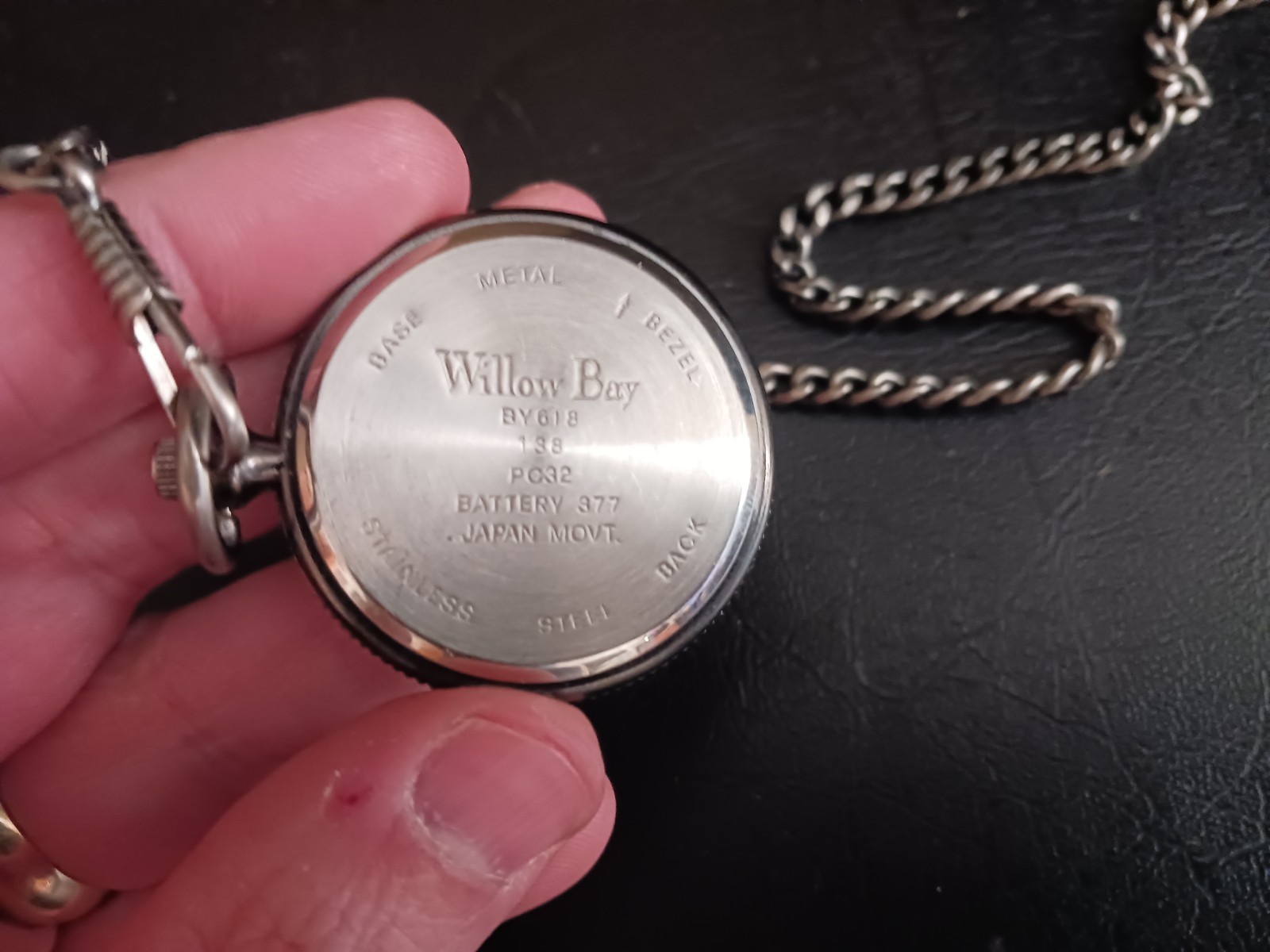​Willow Bay BY618 Quartz Pocket Watch + Chain Brushed Silver Tone, Needs Battery