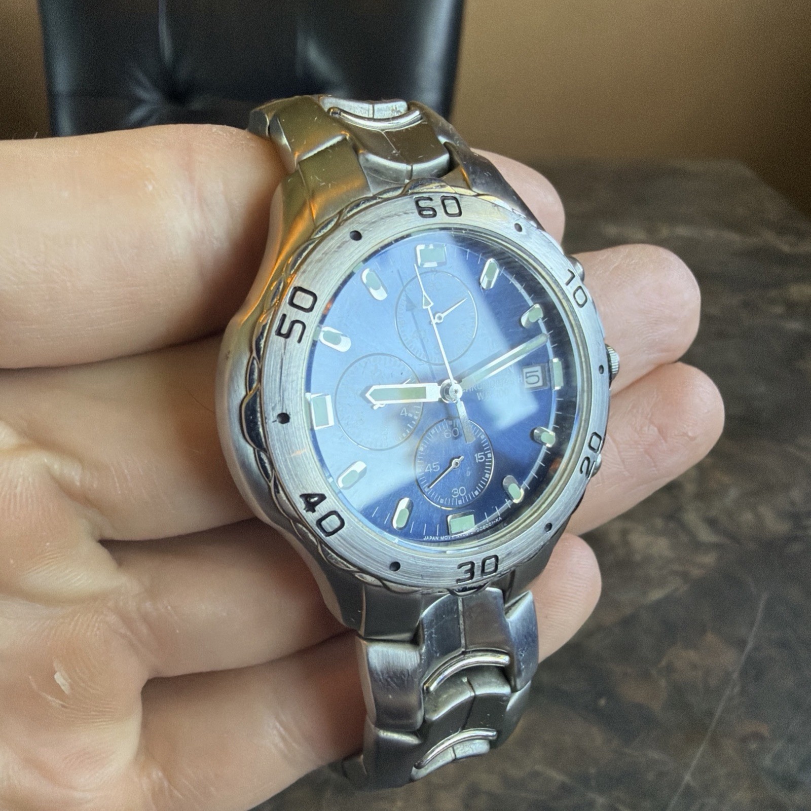 Citizen Chronograph WR100 Blue Dial Quartz Watch 39mm Stainless Working C018