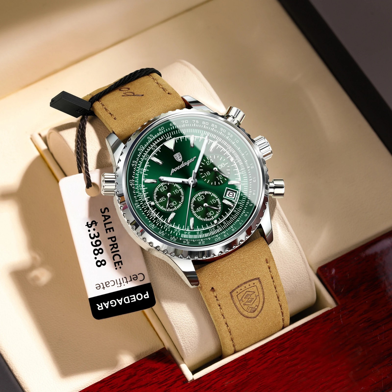 Men Luxury Quartz Watch Waterproof Chronograph Leather Birthday Perfect Gift