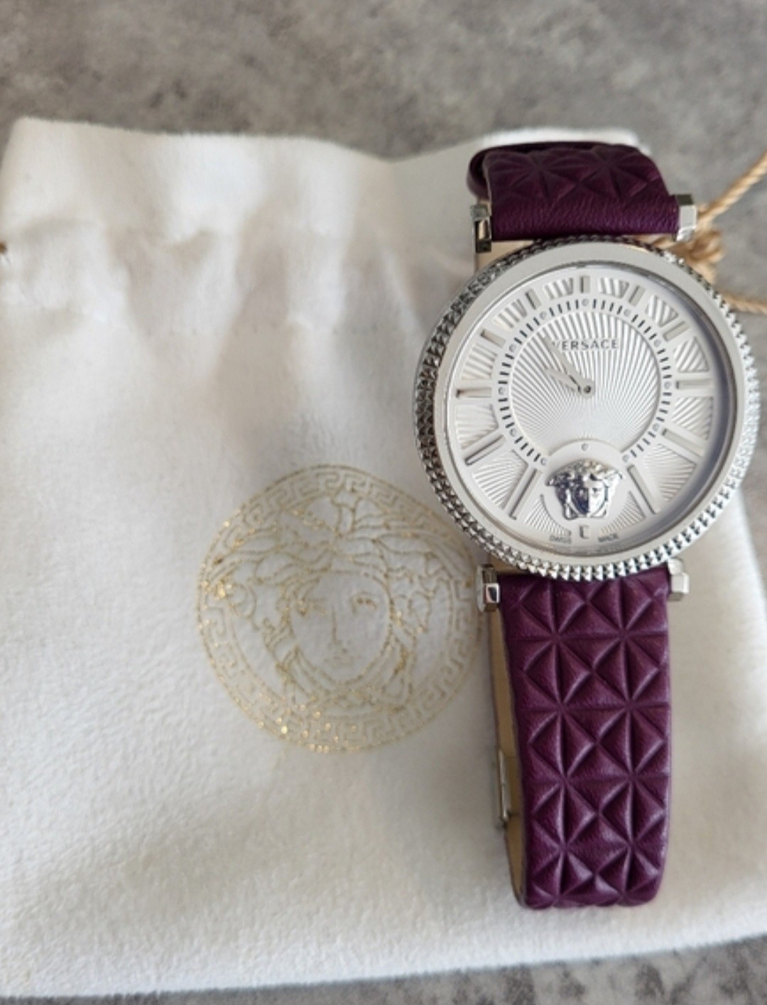 Versace V-helix Ivory Dial Leather Ladies watch VQG010015