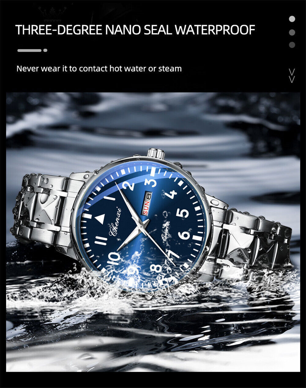 CHENXI Men Quartz Watch Calendar Week Display Wristwatch Male Steel White Watch