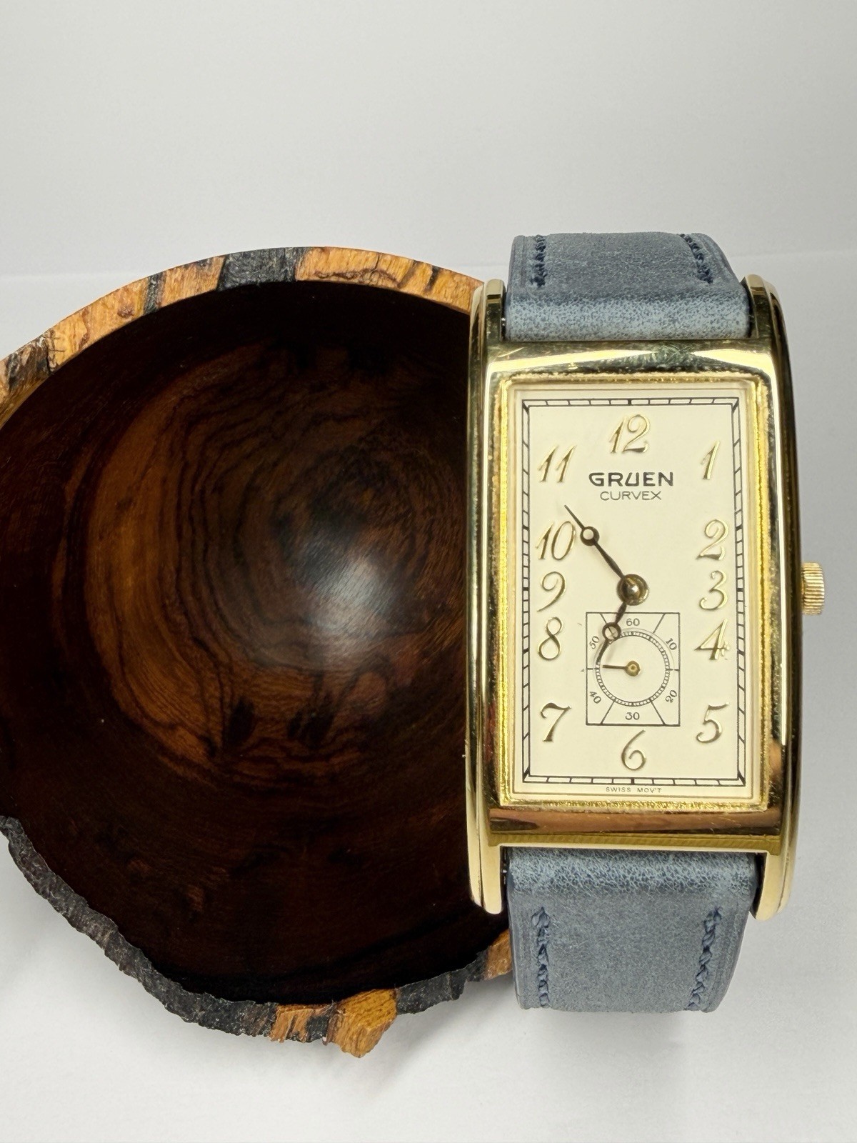 Gruen Curvex Quartz Tank Watch Gold Plated 10 Micron GP Back Art Deco Style