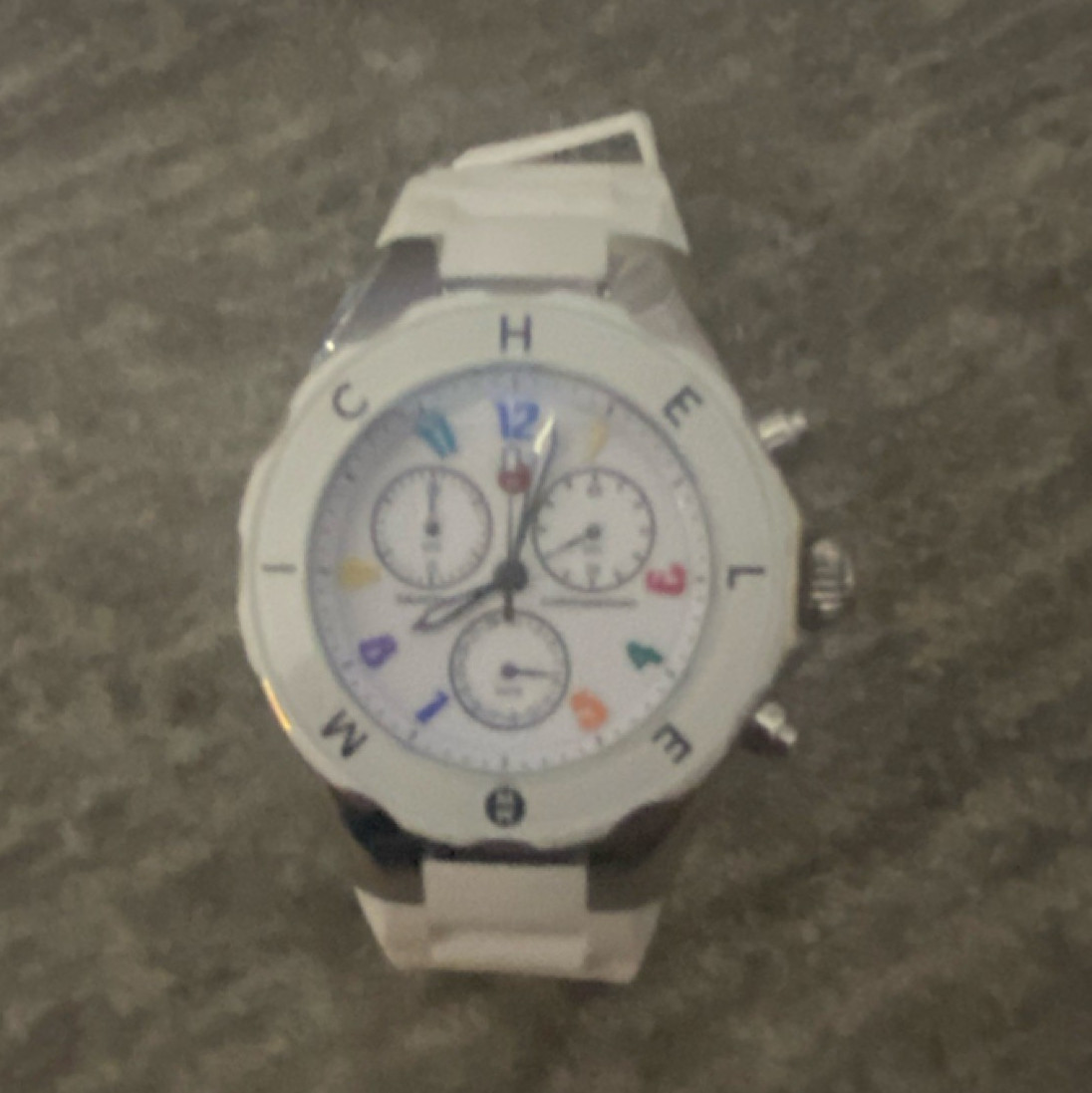 MICHELE Chronograph Women’s Wristwatch White Silicone Band Multicolor Dial