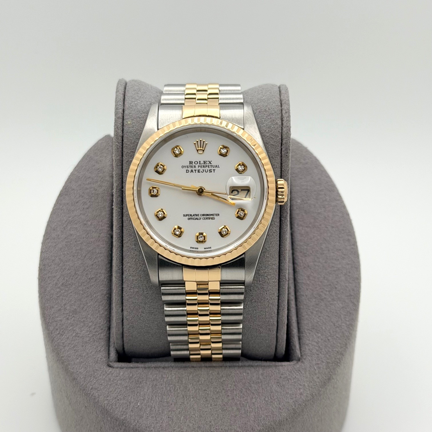 Rolex Datejust 16233 36mm White Diamond Dial 18k Yellow Gold Stainless Steel