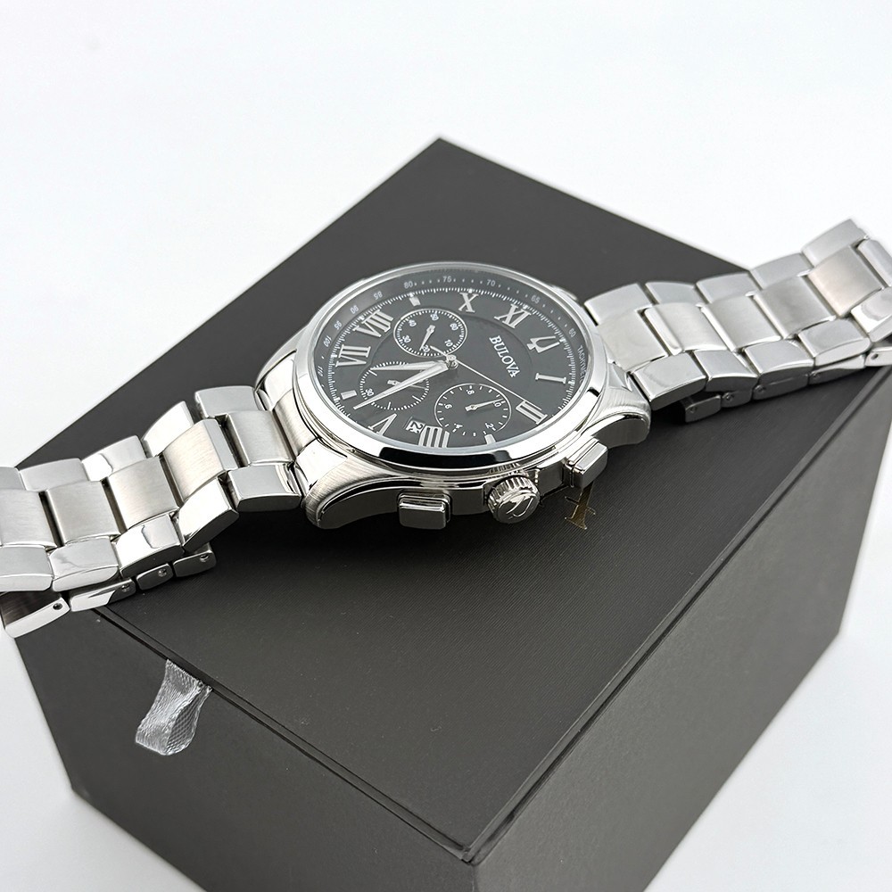 Men’s Bulova 96B288 Classic Wilton Quartz Stainless Black Dial Watch 46.5mm