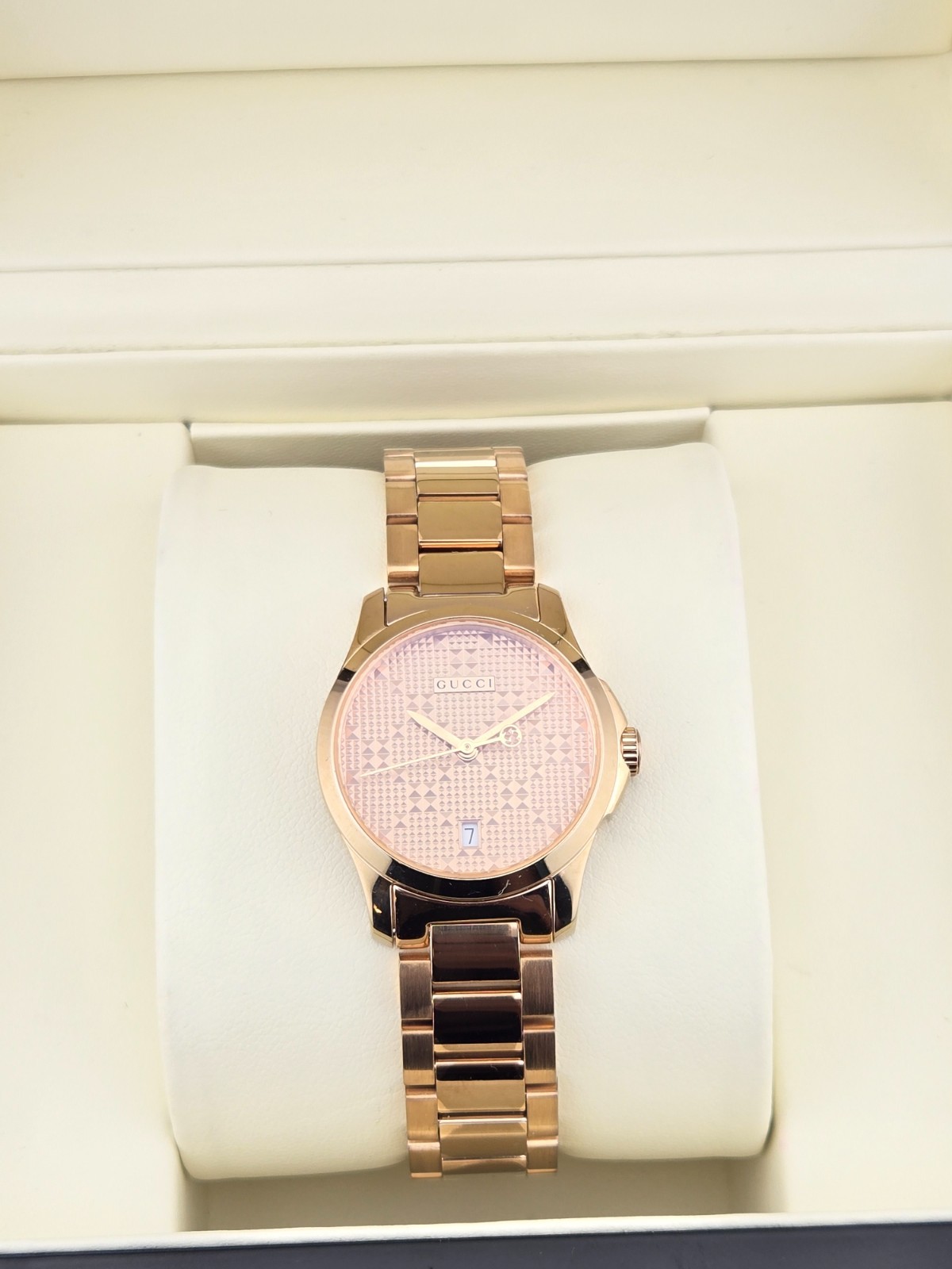 Gucci Women’s G-Timeless Gold Tone Watch Refurbished – YA126567 ($1010 MSRP)
