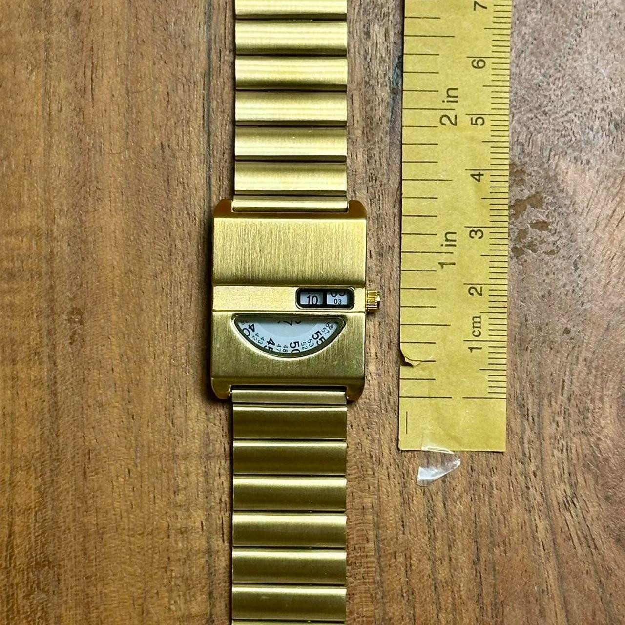 Vintage Gold Plated Watch Bracelet Green Dial Rotating Hour Hand Jewelry Gift