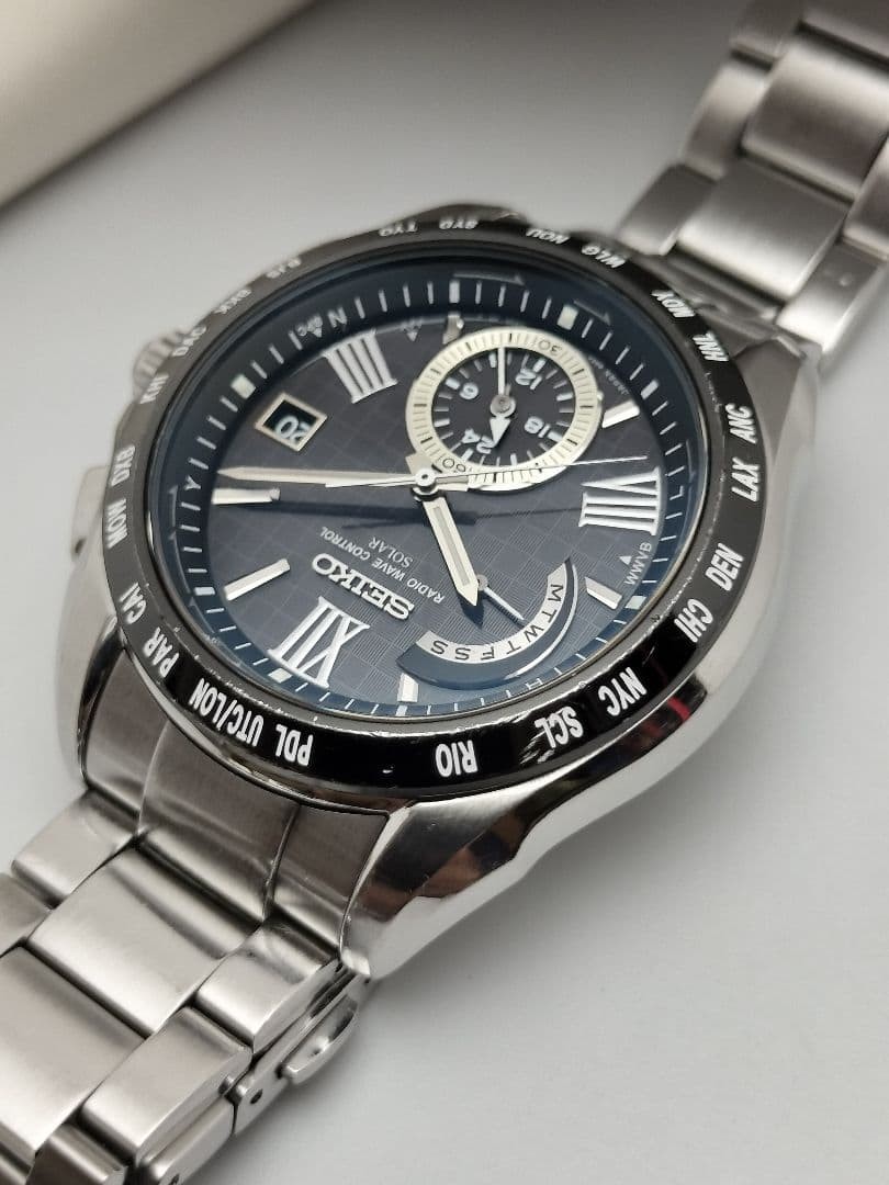Seiko Brightz Solar World Time 8B54-0AE0 wrist 19.3cm/7.6in with Box