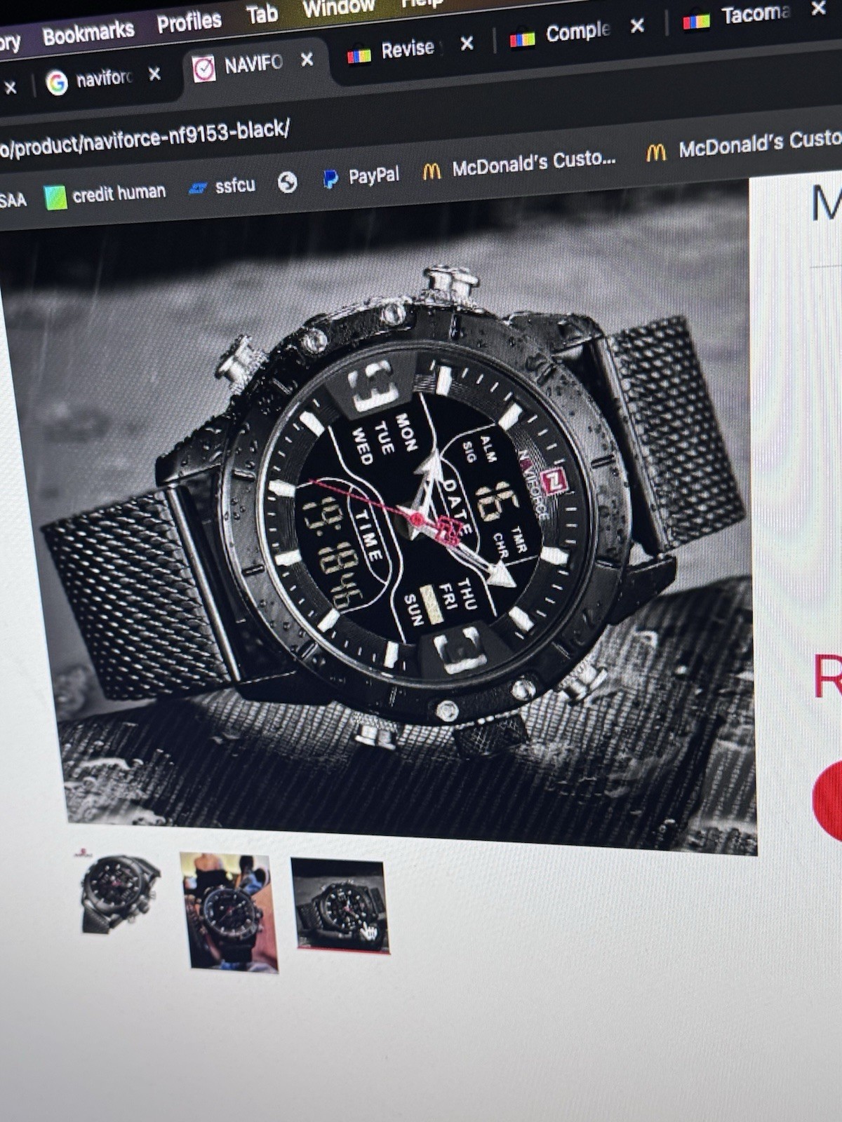 NAVIFORCE NF9153 MULTI-FUNCTION STAINLESS STEEL MESH DIGITAL/ANALOG WATCH BLKNEW