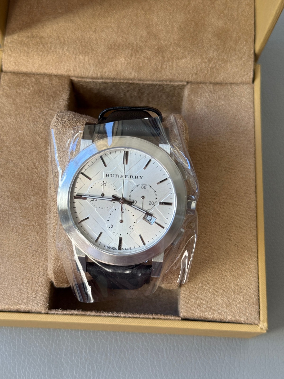 Burberry BU9355 Chronograph Dial Steel Black Leather Men’s Watch