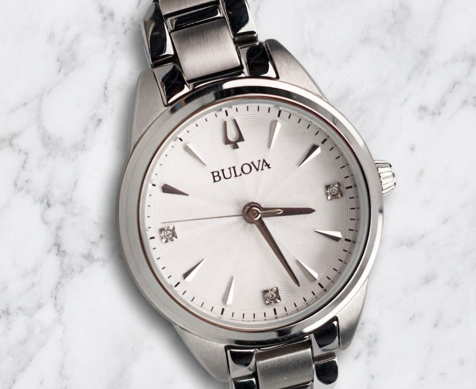 Mens White Dial Quartz Silver Stainless Steel Bulova Watch 40mm Waterproof