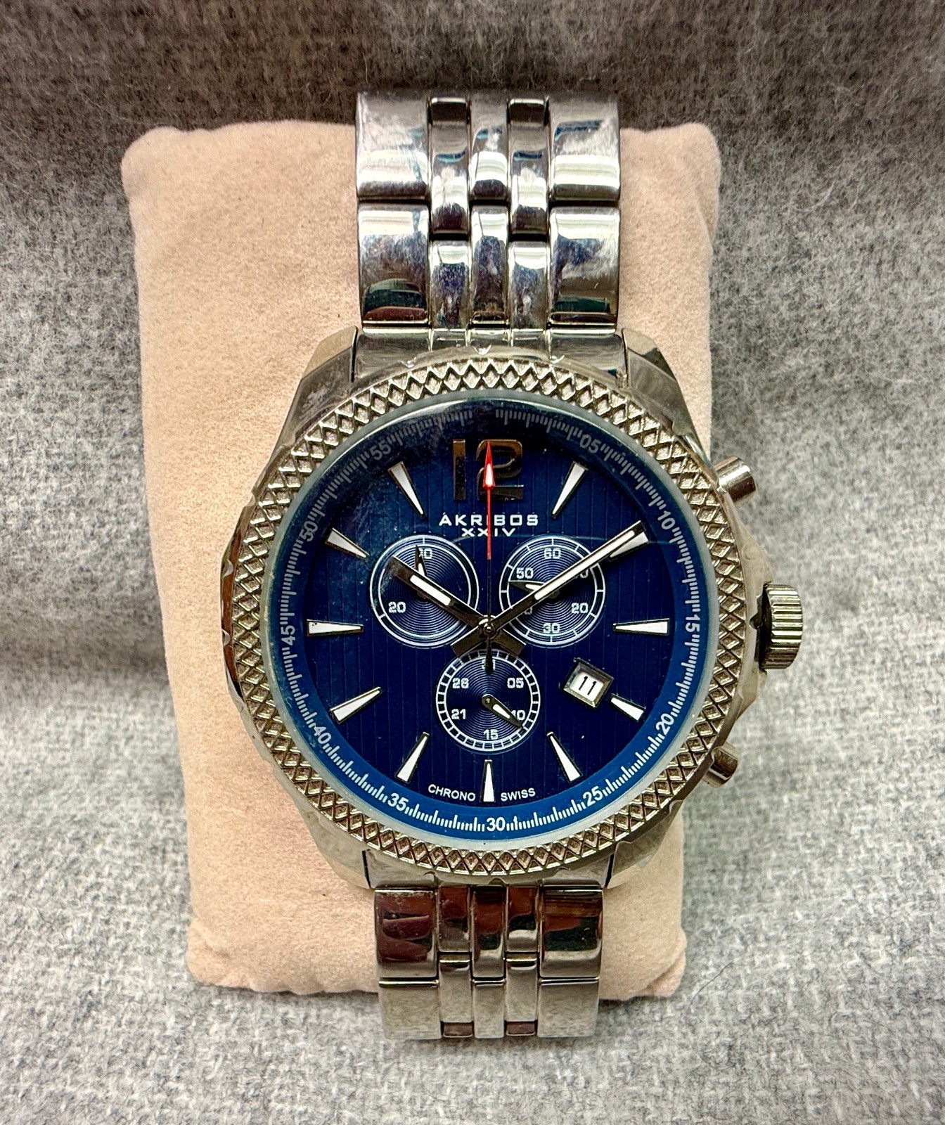 Men’s Akribos XXIV AK662BU Watch Quartz Chronograph Date Bracelet w/ Case