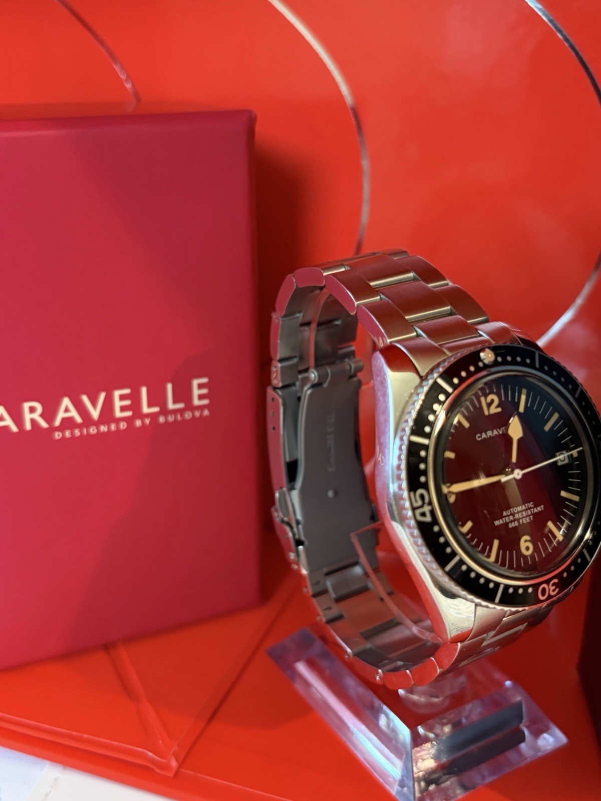 Caravelle Automatic Diver Date Black Dial 40mm Steel Bracelet 666ft Box Papers