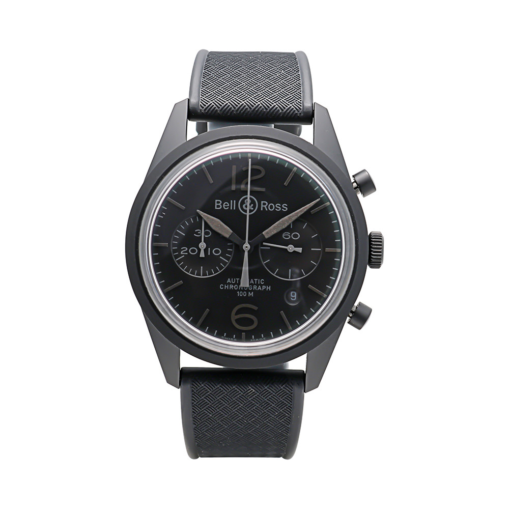 Bell & Ross Watch Vintage Phantom Black PVD Chronograph 41mm Rub Strap PREOWNED