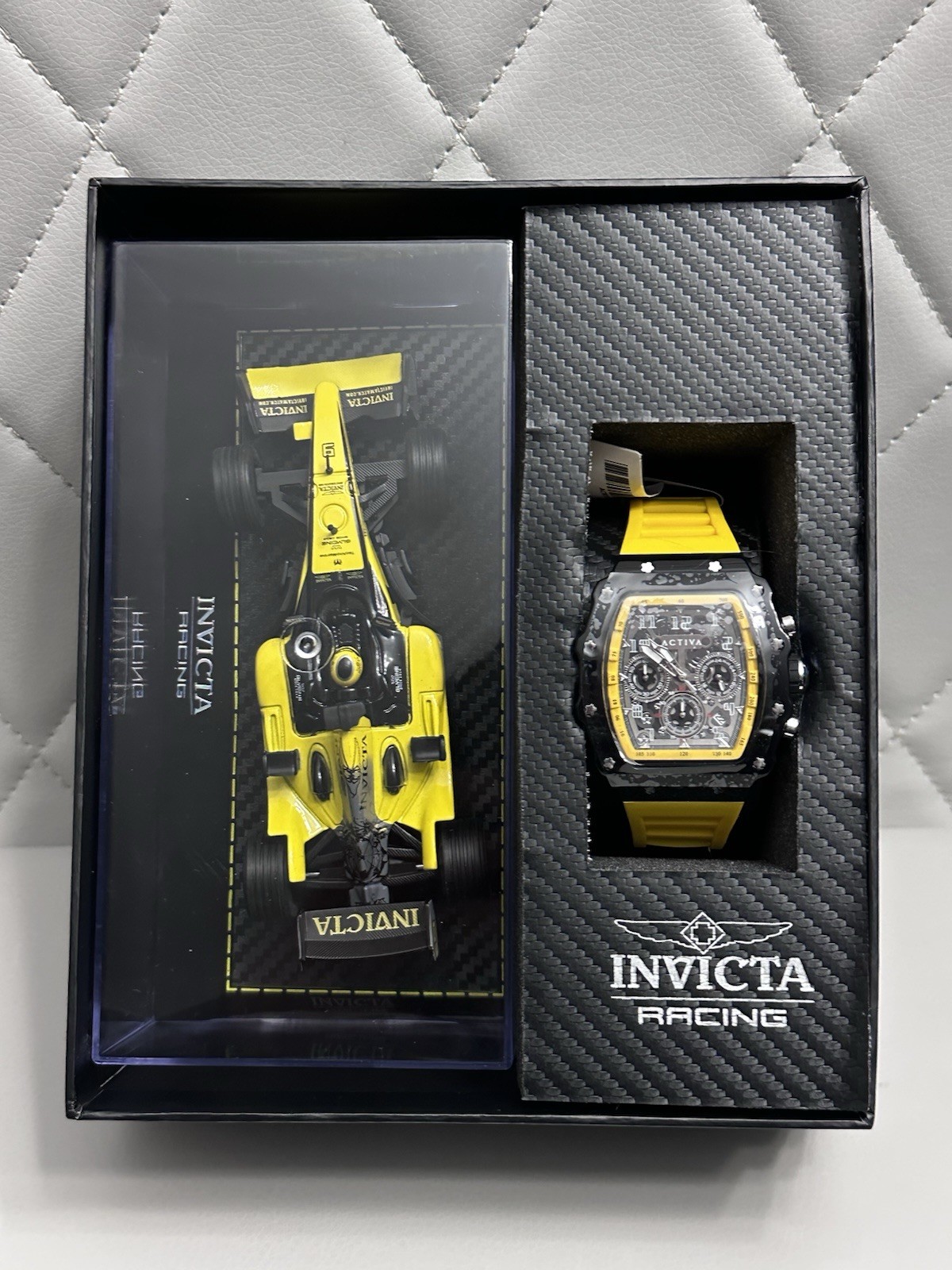 Activa Racing Analog Date Wristwatch Yellow Black Rubber Strap Plastic Case