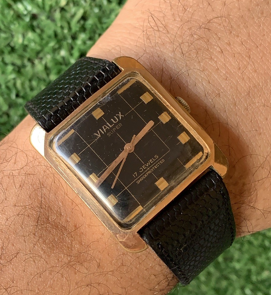Vintage Vialux Super Watch 32mm Squared Black Swiss Made Iconic Elephant Manual