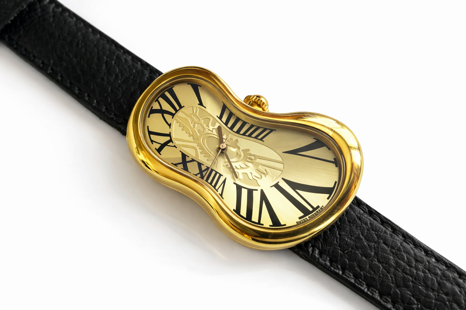 Women’s Ladies Men Dali Inspired Melting Watch Gold Wavy Black 8 Leather Watch