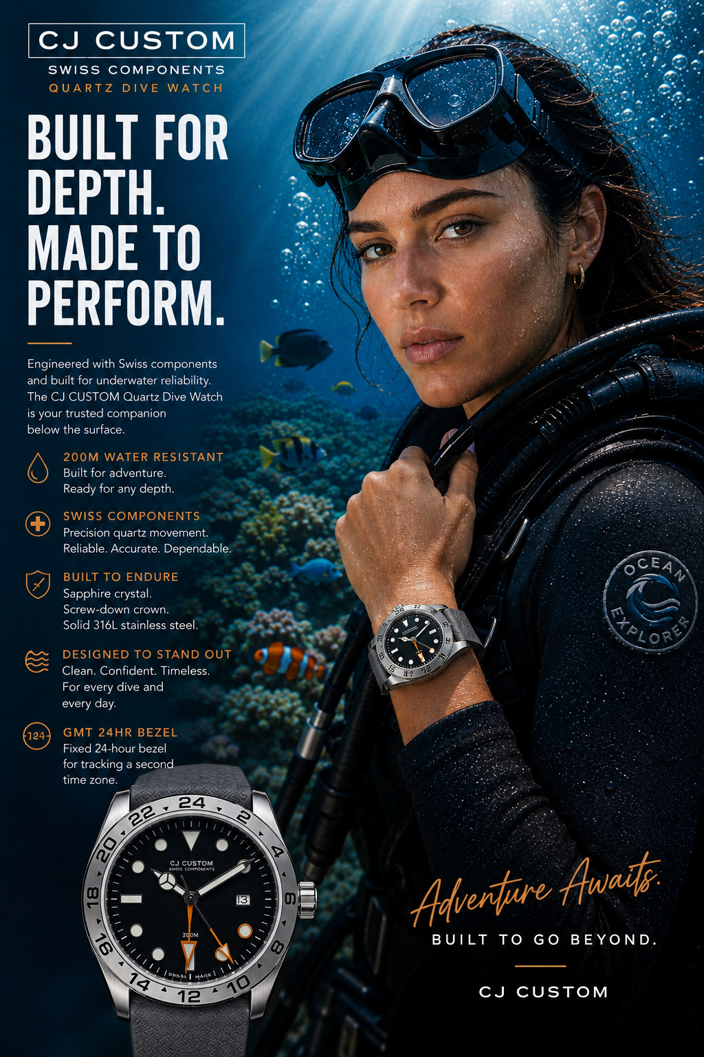 CJ CUSTOM MODERN DIVER QUARTZ WR20ATM