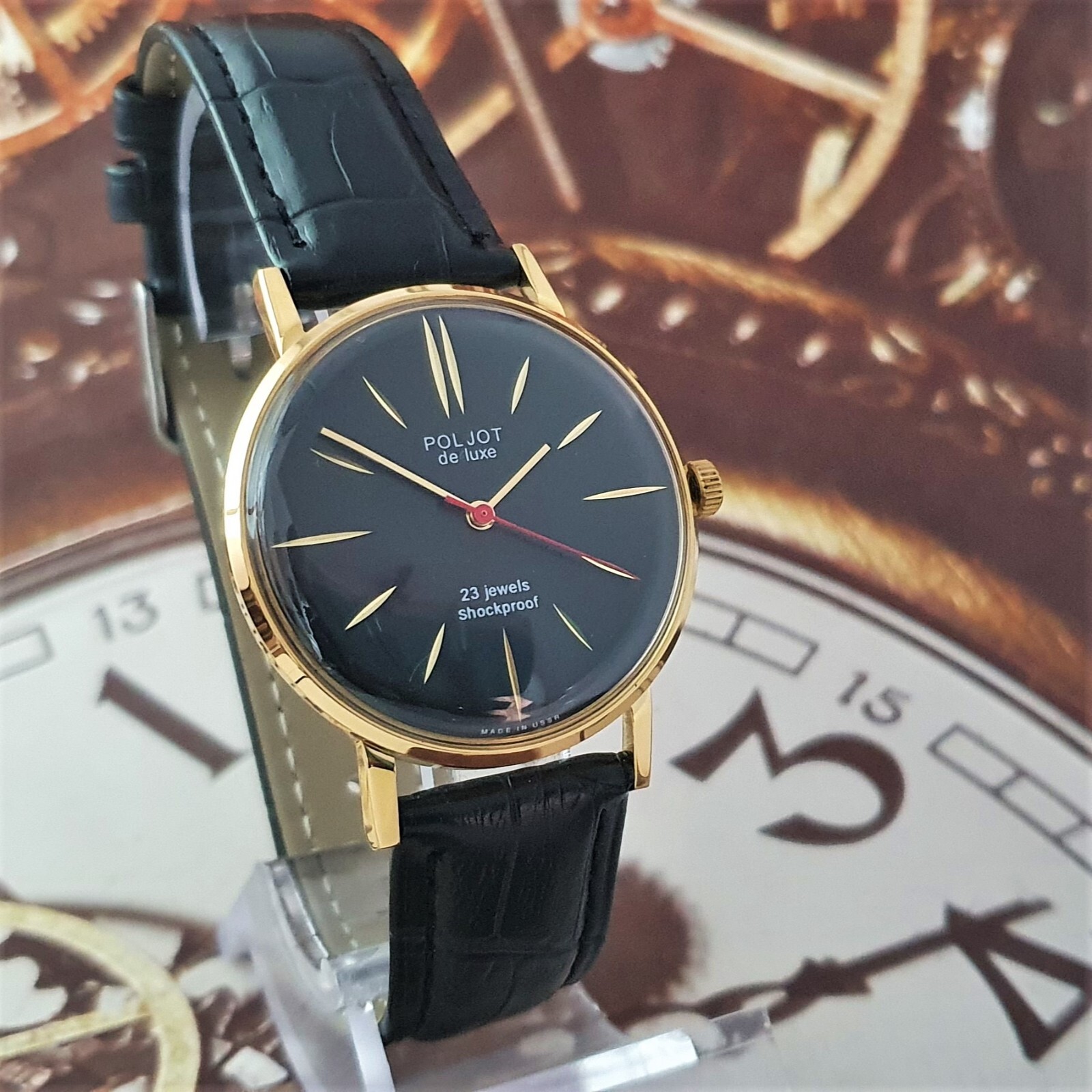 Vintage Watch Poljot De Luxe ULTRA SLIM 2209 Black Dial Mechanical Watch USSR